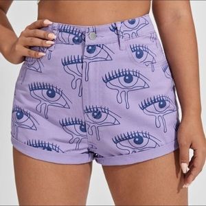 Shein Purple High Waisted Eye Shorts